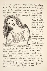 Alice commence à grandir après avoir bu à la petite bouteille, illustration des Aventures d